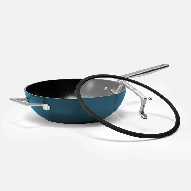 Wok panvica Meda 4.0, ø 28 cm - Nepriľnavá panvica s keramickým povrchom s pokrievkou, modrá