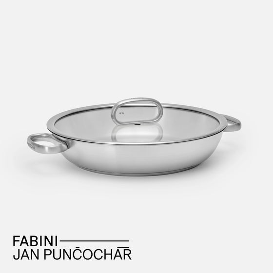 Kónická servírovacia tegame panvica FABINI & Punčochář, ø 30 cm (3,5 l) - Nerezová beznitová panvica z jednovrstvovej nerezovej ocele so sklenenou pokrievkou