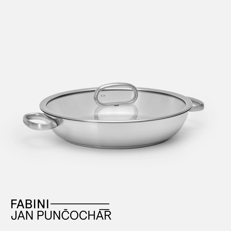 Kónická servírovacia tegame panvica FABINI & Punčochář, ø 30 cm (3,5 l) - Nerezová beznitová panvica z jednovrstvovej nerezovej ocele so sklenenou pokrievkou