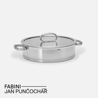Servírovacia tegame panvica FABINI & Punčochář, ø 28 cm (3,5 l) - Nerezová beznitová panvica z jednovrstvovej nerezovej ocele so sklenenou pokrievkou