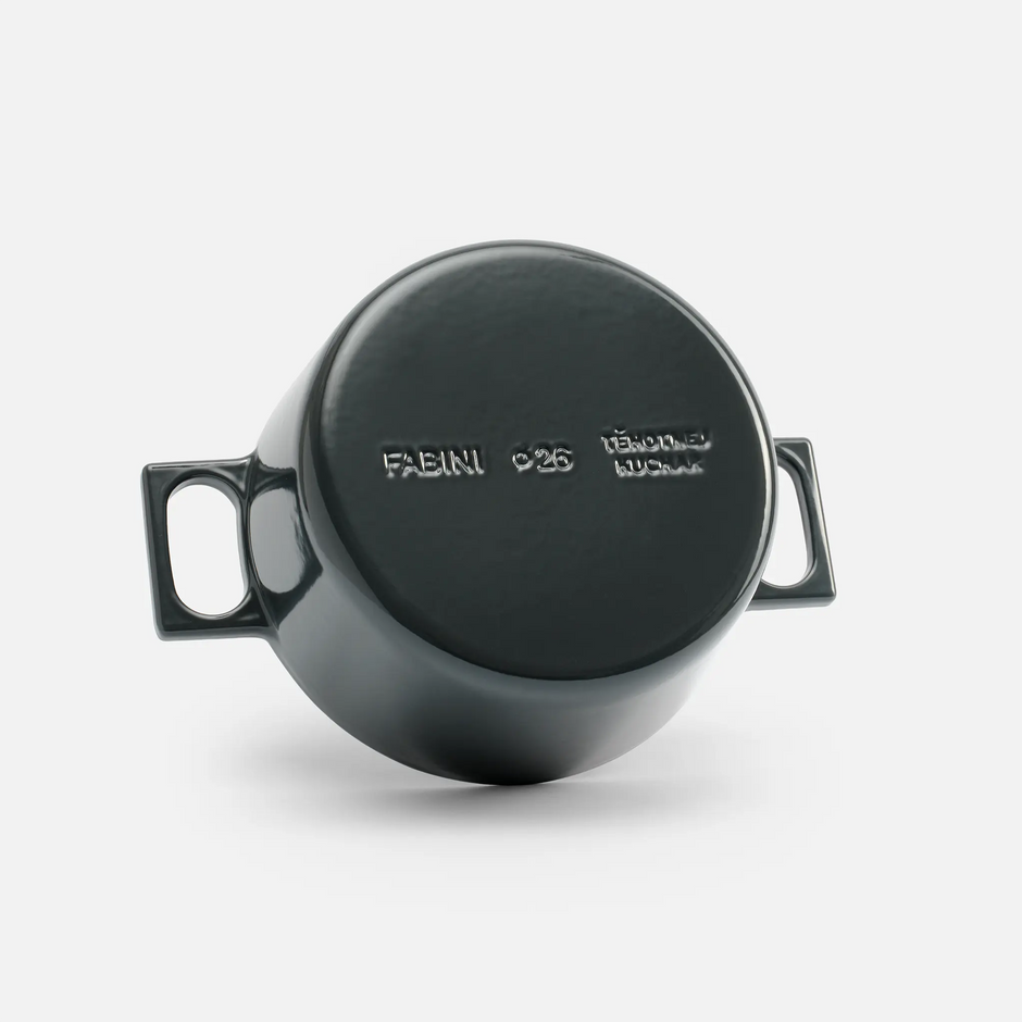 Kastról FABINI & Těhotnej kuchař, ø 26 cm (5,5 l) - Smaltovaný liatinový kastról s pokrievkou, sivý