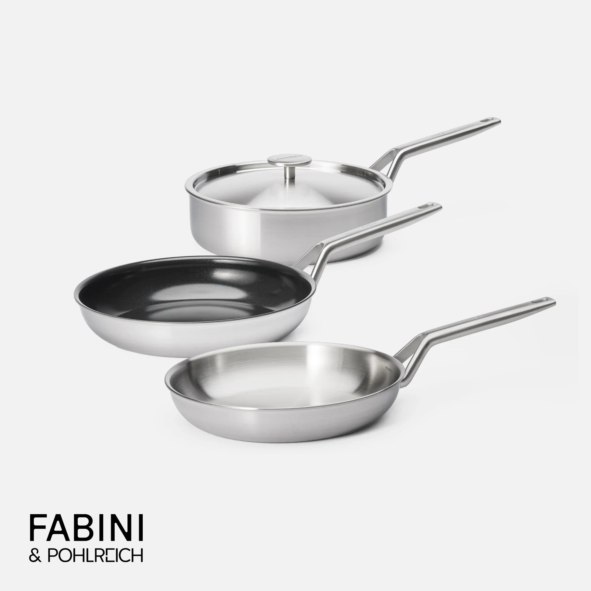 Sada panvíc FABINI & Pohlreich 2.0, ø 24 cm + ø 26 cm, 4 diely - Nerezové beznitové panvice z viacvrstvovej nerezovej ocele