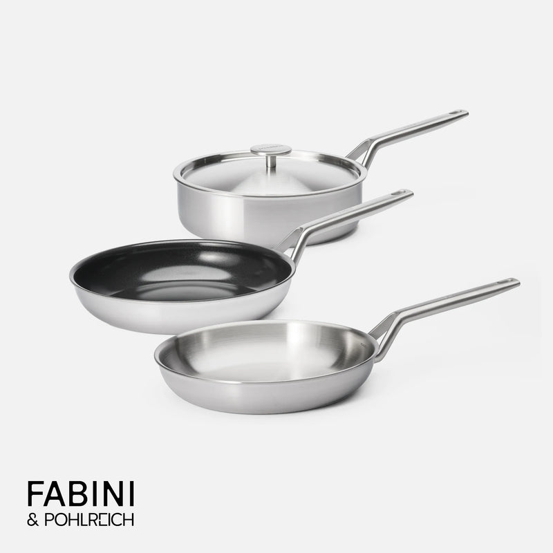 Sada panvíc FABINI & Pohlreich 2.0, ø 24 cm + ø 26 cm, 4 diely - Nerezové beznitové panvice z viacvrstvovej nerezovej ocele