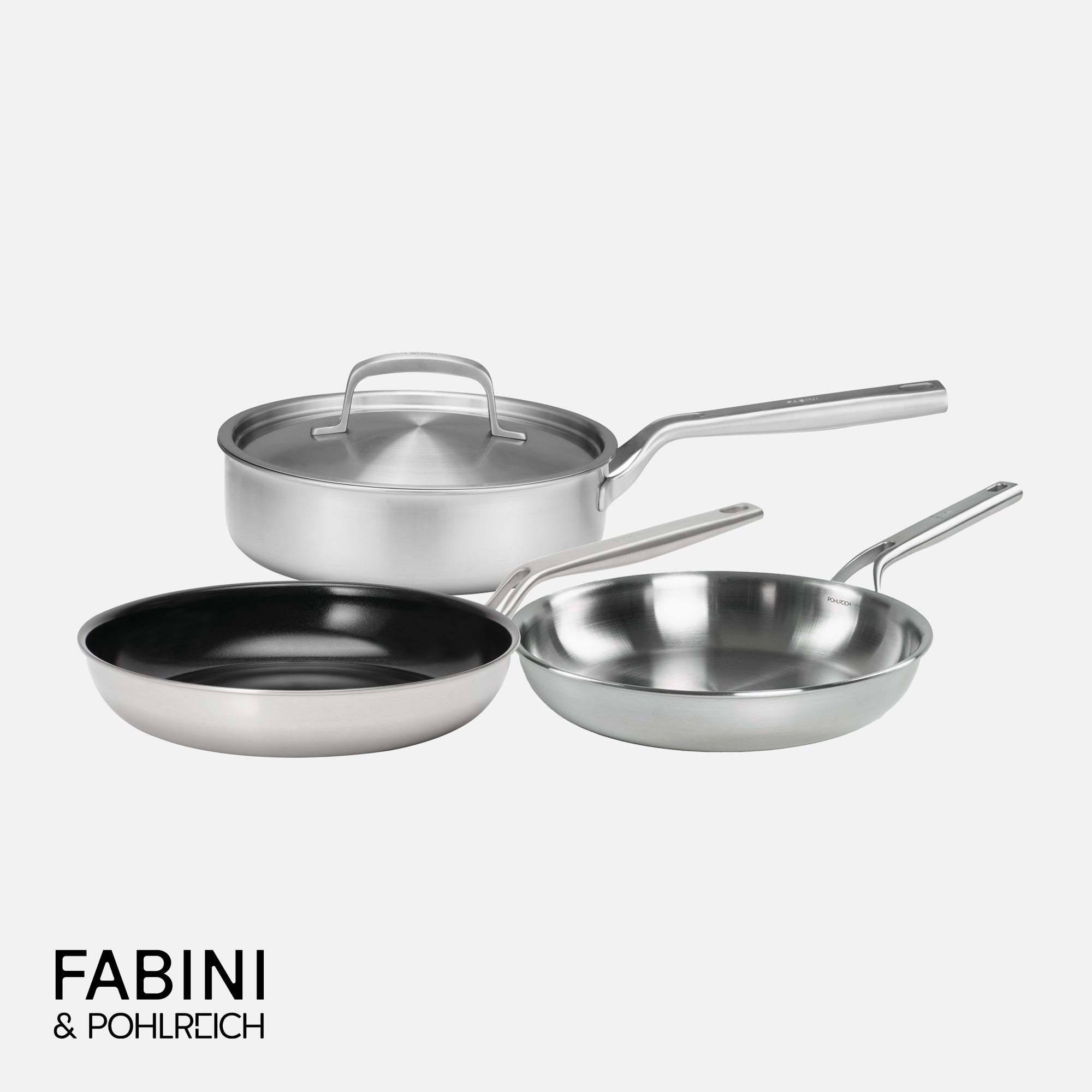Sada panvíc FABINI & Pohlreich, ø 24 cm + ø 26 cm, 4 diely - Nerezové beznitové panvice z päťvrstvovej nerezovej ocele