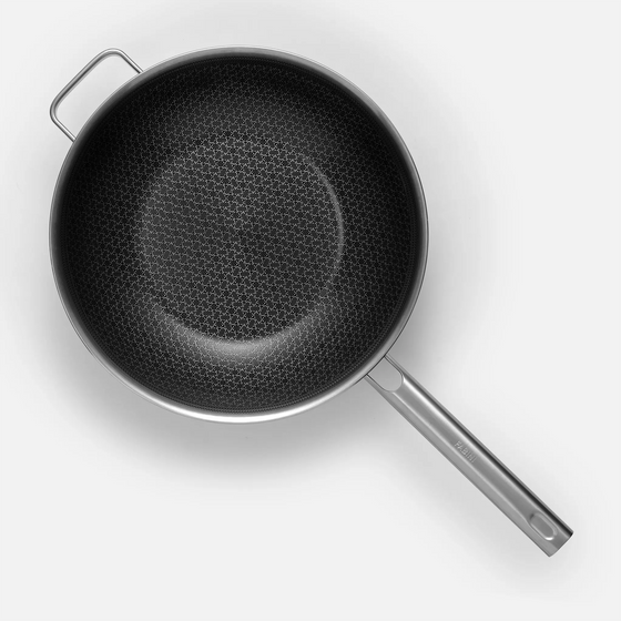 Wok panvica Hybrid Standard, ø 30 cm - Nerezová beznitová panvica s keramickým hybridným povrchom z viacvrstvovej nerezovej ocele s pokrievkou