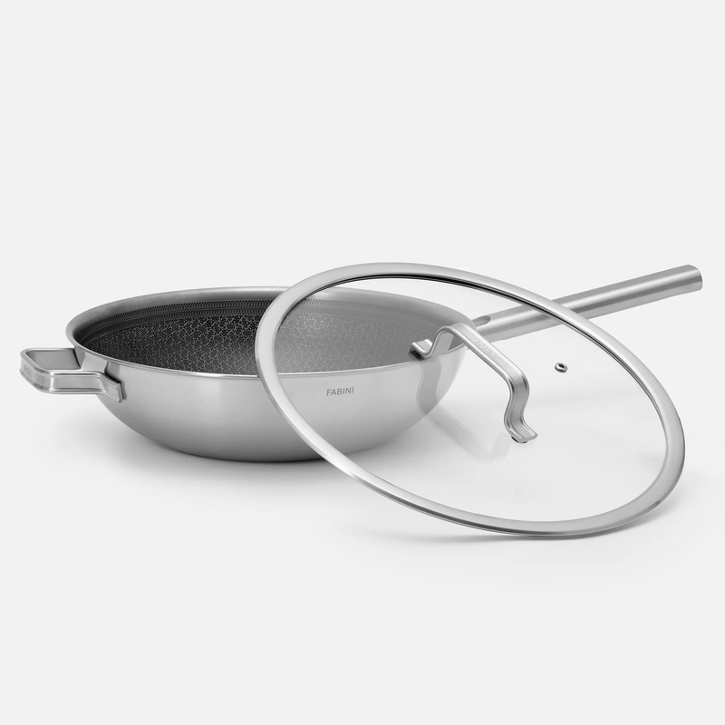 Wok panvica Hybrid Standard, ø 30 cm - Nerezová beznitová panvica s keramickým hybridným povrchom z viacvrstvovej nerezovej ocele s pokrievkou