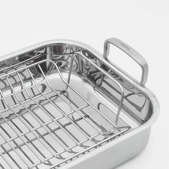 Hranatý pekáč Lucca 4.0 Pro - Nerezový pekáč z leštenej viacvrstvovej nerezovej ocele s poklopom a roštom