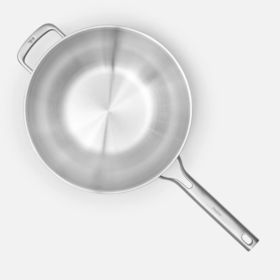 Wok panvica Lucca 3.0, ø 30 cm - Nerezová beznitová panvica z viacvrstvovej nerezovej ocele s pokrievkou