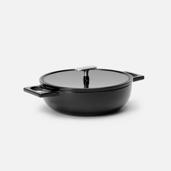 Tegame panvica Mattia 3.0, ø 26 cm - Smaltovaná liatinová panvica s pokrievkou, lesklá čierna