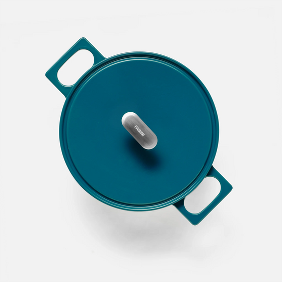 Tegame panvica Mattia 3.0, ø 26 cm - Smaltovaná liatinová panvica s pokrievkou, lesklá modrozelená