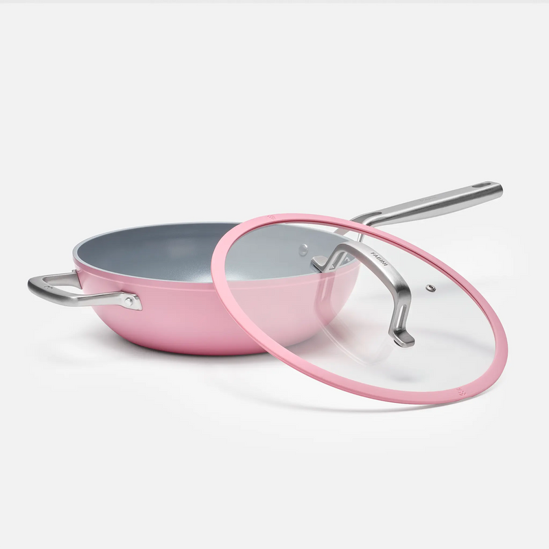 Wok panvica Meda 3.0, ø 28 cm - Nepriľnavá panvica s keramickým povrchom s pokrievkou, ružová
