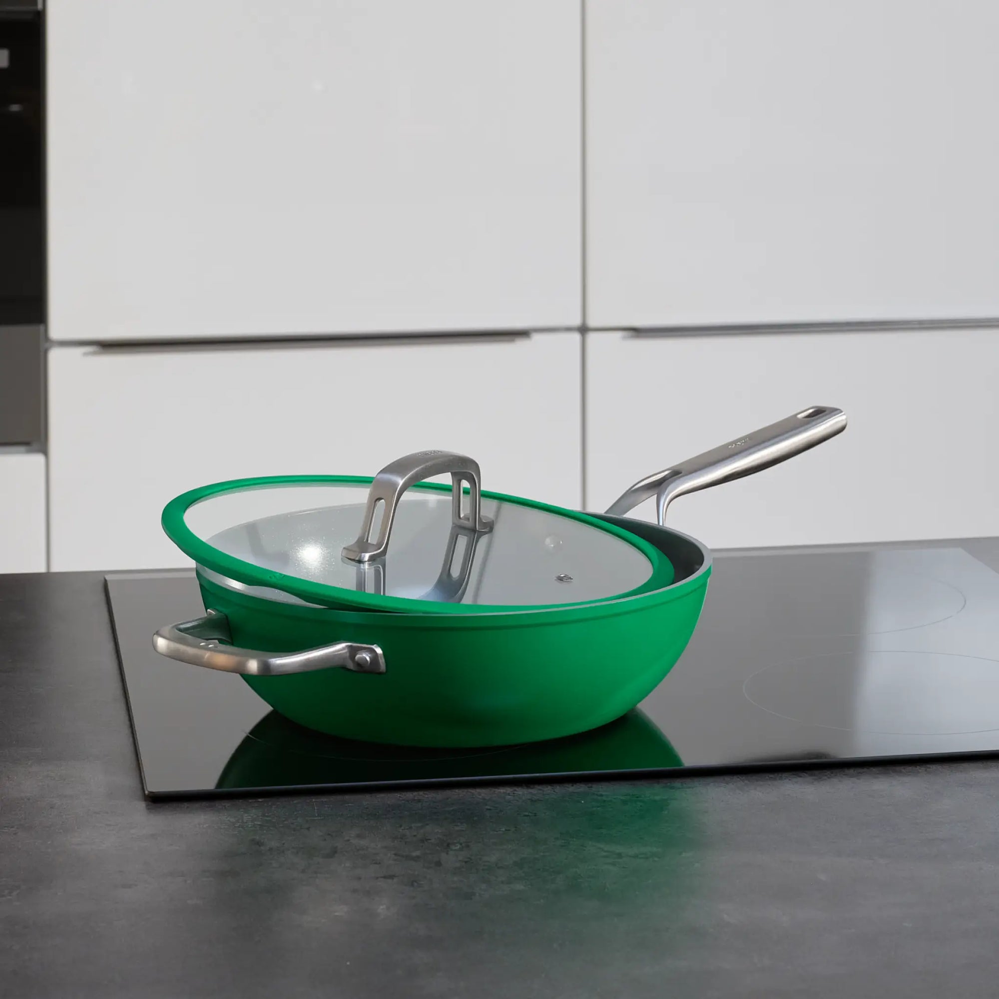 Wok panvica Meda 3.0, ø 28 cm - Nepriľnavá panvica s keramickým povrchom s pokrievkou, zelená