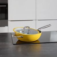 Wok panvica Meda 3.0,  ø 28 cm - Nepriľnavá panvica s keramickým povrchom s pokrievkou,  žltá