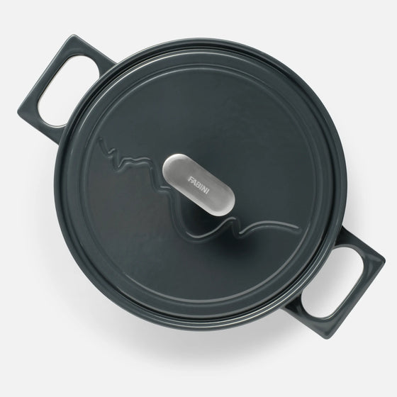 Kastról FABINI & Těhotnej kuchař, ø 26 cm (5,5 l) - Smaltovaný liatinový kastról s pokrievkou, sivý