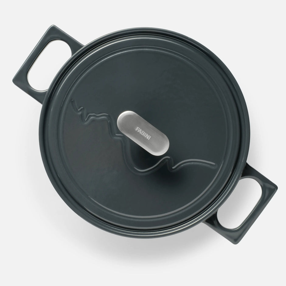 Kastról FABINI & Těhotnej kuchař, ø 26 cm (5,5 l) - Smaltovaný liatinový kastról s pokrievkou, sivý