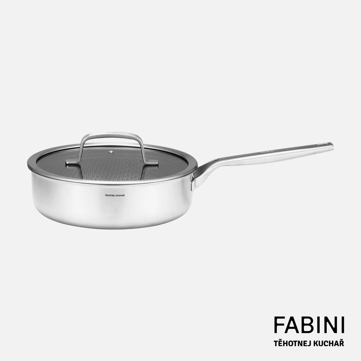 Hlboká panvica FABINI & Těhotnej kuchař, ø 24 cm (2,5 l) - Nerezová beznitová panvica s hybridním povrchom z viacvrstvovej nerezovej ocele s pokrievkou