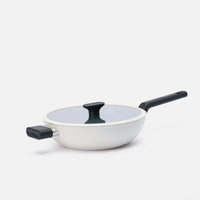Wok panvica Meda 5.0 Economy, ø 28 cm - Nepriľnavá panvica s keramickým povrchom s pokrievkou, krémová