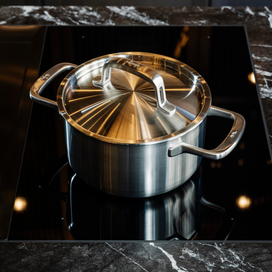 Hrniec FABINI & Pohlreich, ø 20 cm (3 l) - Nerezový beznitový hrniec z päťvrstvovej nerezovej ocele s pokrievkou