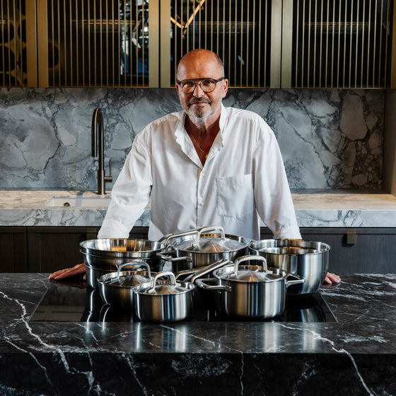 Profesionálna sada riadu FABINI & Pohlreich, 12 dielov - Nerezový beznitový riad z päťvrstvovej nerezovej ocele