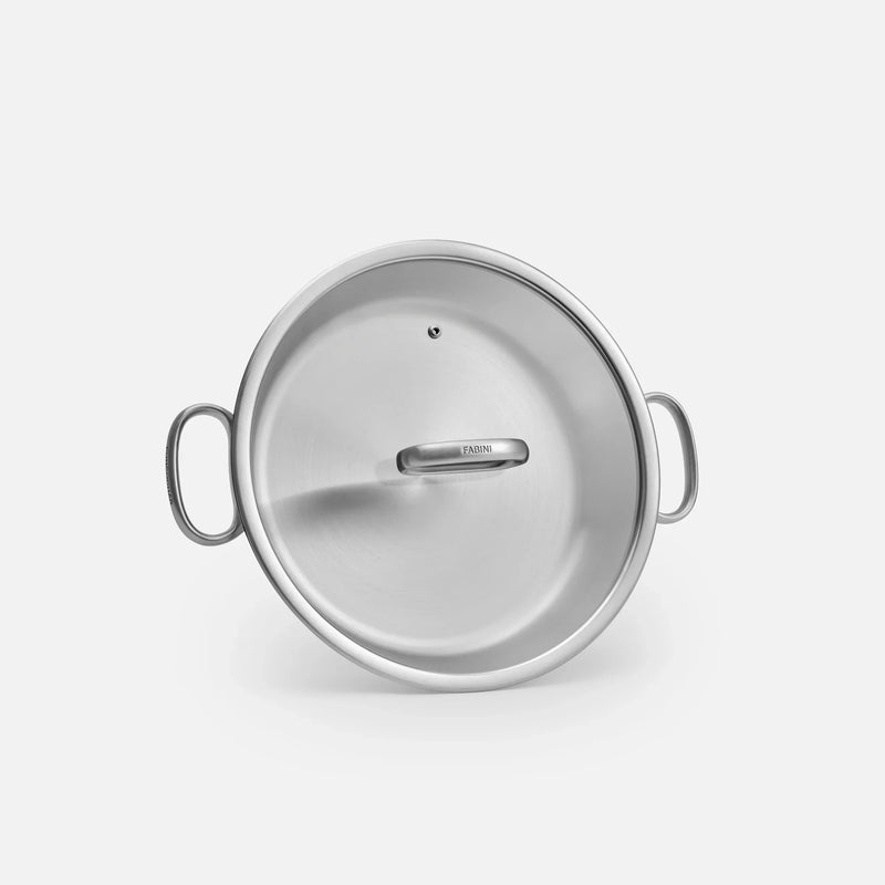 Kónická servírovacia tegame panvica FABINI & Punčochář, ø 30 cm (3,5 l) - Nerezová beznitová panvica z jednovrstvovej nerezovej ocele so sklenenou pokrievkou