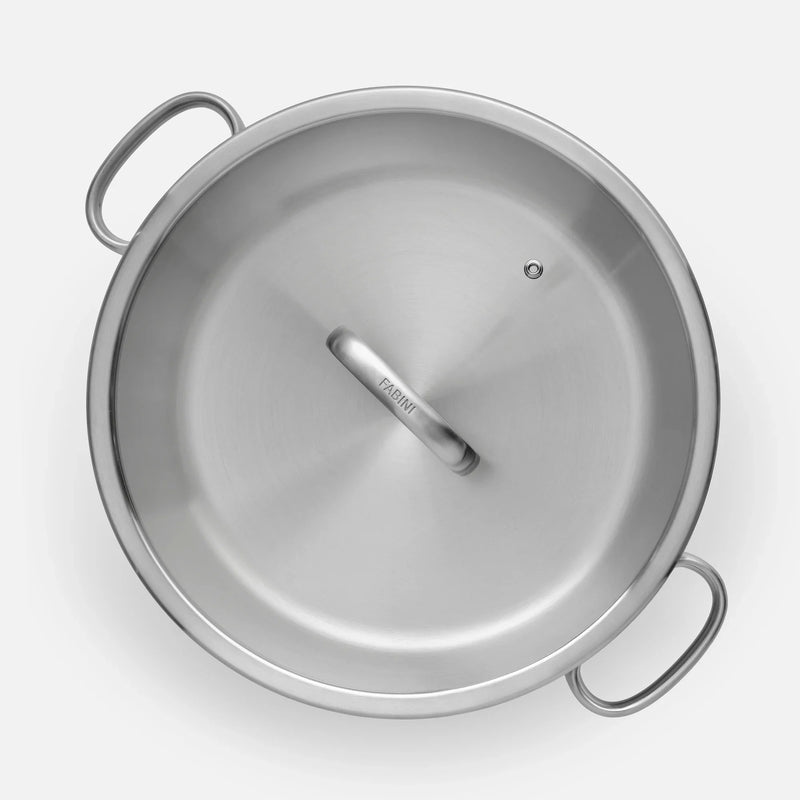 Kónická servírovacia tegame panvica FABINI & Punčochář, ø 30 cm (3,5 l) - Nerezová beznitová panvica z jednovrstvovej nerezovej ocele so sklenenou pokrievkou