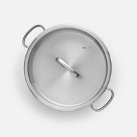Servírovacia tegame panvica FABINI & Punčochář, ø 28 cm (3,5 l) - Nerezová beznitová panvica z jednovrstvovej nerezovej ocele so sklenenou pokrievkou