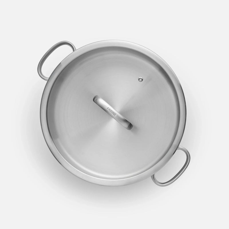 Servírovacia tegame panvica FABINI & Punčochář, ø 28 cm (3,5 l) - Nerezová beznitová panvica z jednovrstvovej nerezovej ocele so sklenenou pokrievkou