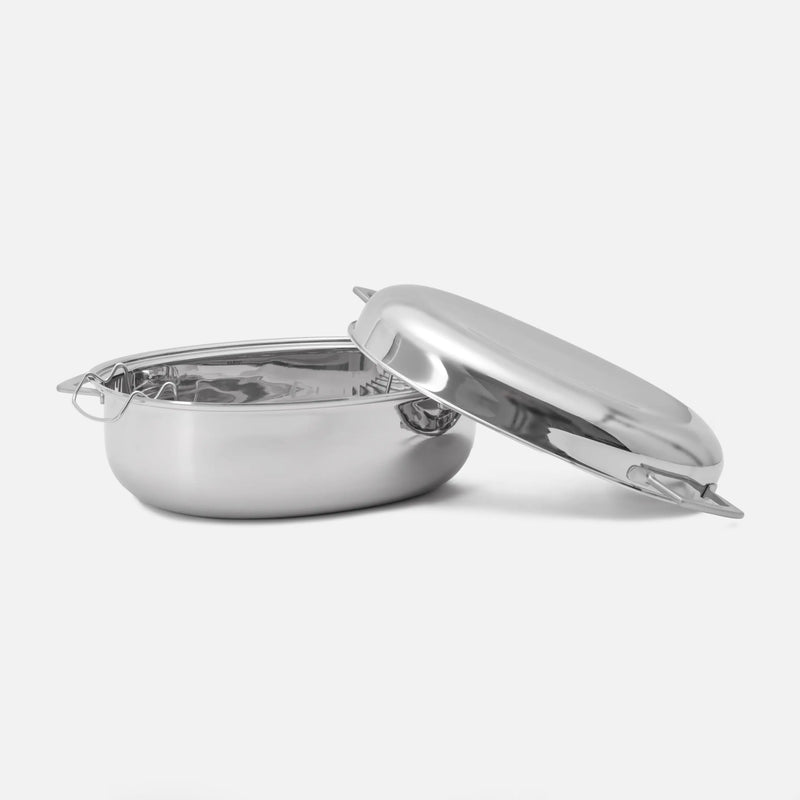 Oválny pekáč Lucca 4.0 Pro - Nerezový pekáč z leštenej viacvrstvovej nerezovej ocele s poklopom a roštom