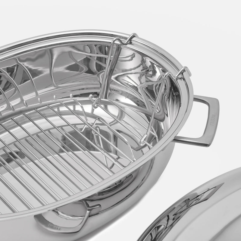 Oválny pekáč Lucca 4.0 Pro - Nerezový pekáč z leštenej viacvrstvovej nerezovej ocele s poklopom a roštom