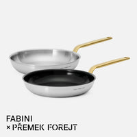 Sada panvíc FABINI & Forejt, ø 26 cm, 2 diely - Nerezová beznitová panvica z viacvrstvovej nerezovej ocele + nepriľnavá nerezová beznitová panvica s keramickým povrchom z viacvrstvovej nerezovej ocele