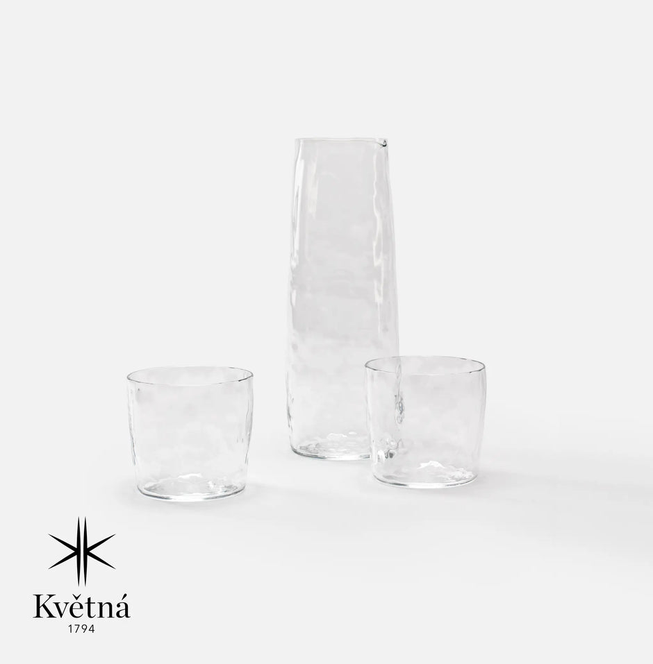 Súprava karafy a 2 pohárov z fúkaného skla FABINI & Tomáš Kučera, priehľadná