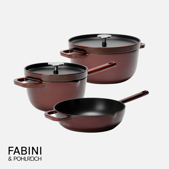 Sada riadu FABINI & Pohlreich, 5 dielov - Smaltovaný liatinový riad, vínovo červený