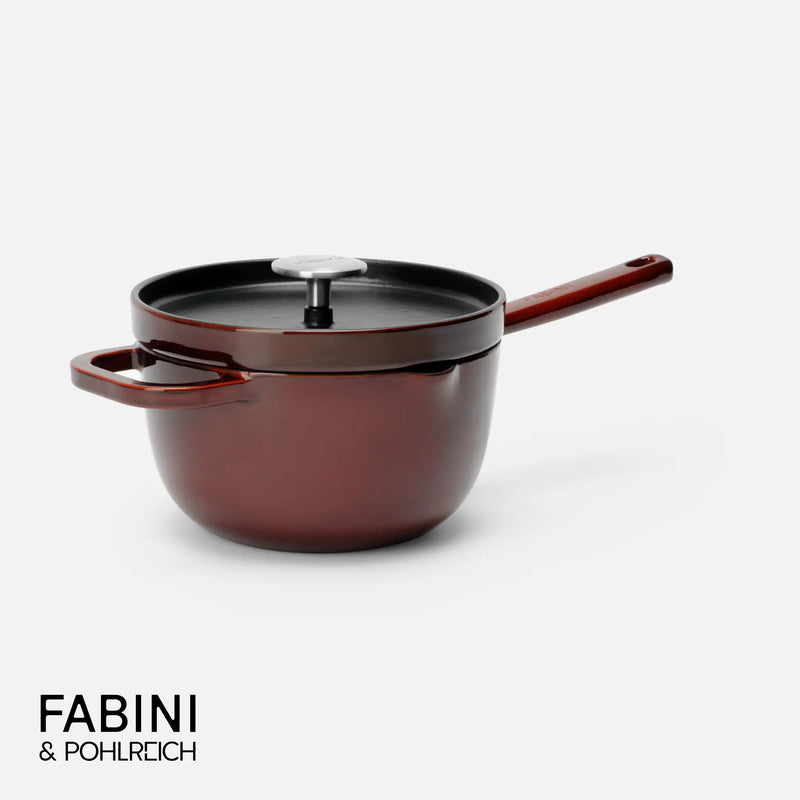 Rajnica FABINI & Pohlreich, ø 20 cm (2,5 l) - Smaltovaná liatinová rajnica s ohrievacou pokrievkou, vínovo červená